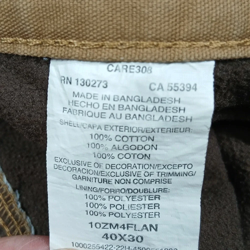 Wrangler Authentics Fleece Lined Work Pants Men's 40x30 Tan‎ Cotton